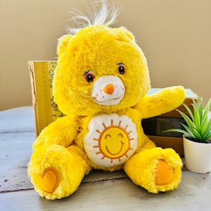 Vintage 2000&#39;s Funshine Bear Fulffy and Floppy Care Bear Plush | 2005 Care Bear Plush | Retro Fuzzy Funshine Bear Care Bear Sweet Scent