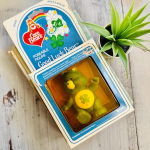 Vintage 1980&#39;s Good Luck Care Bear in Box | Retro PVC Care Bears Figures Original Care Bears Action Figure Retro 1980s Good Luck Care Bear