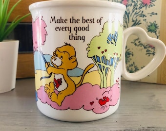 Vintage 1980's Care Bear Cousins Coffee Mug | Retro Care Bear Playful Heart Monkey Loyal Heart Dog Mug | Vintage Care Bear Coffee Cup
