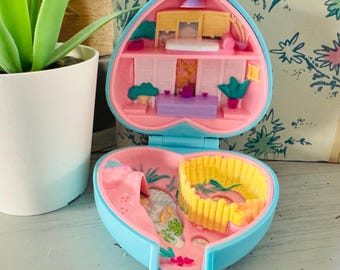 Vintage 1990's Polly Pocket Pretty Pandas Pet Parade | 1993 Bluebird Polly Pocket Small Blue Heart Compact | Polly and Her Pandas Heart