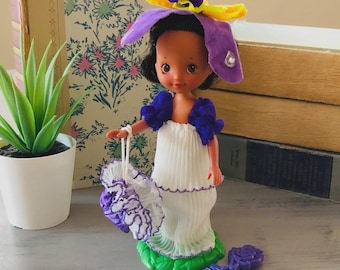 Vintage 1980's Rose-Petal Place Iris Doll | 1984 Rose Petal Place Iris Doll with Stand, Purse and Comb | Retro Rose Petal Place Toys