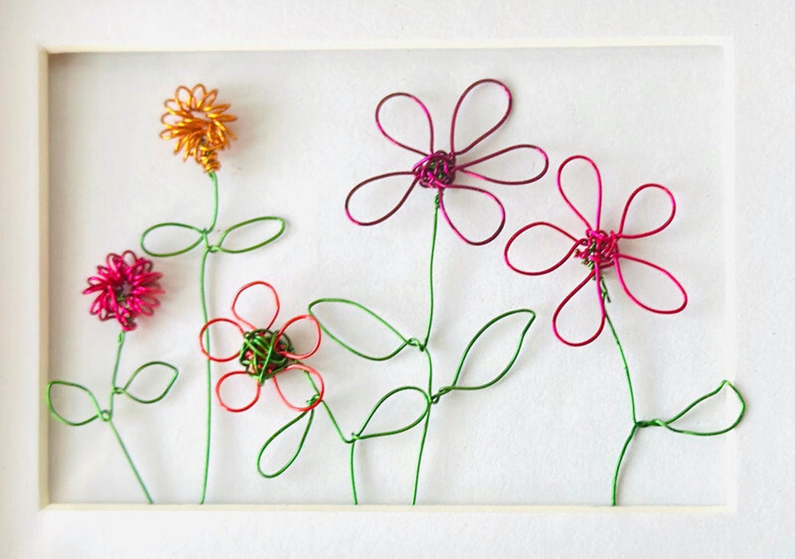 Small Frame of Colorful Wire Flowers. Unique Wire Flowers Art. Flowers ...