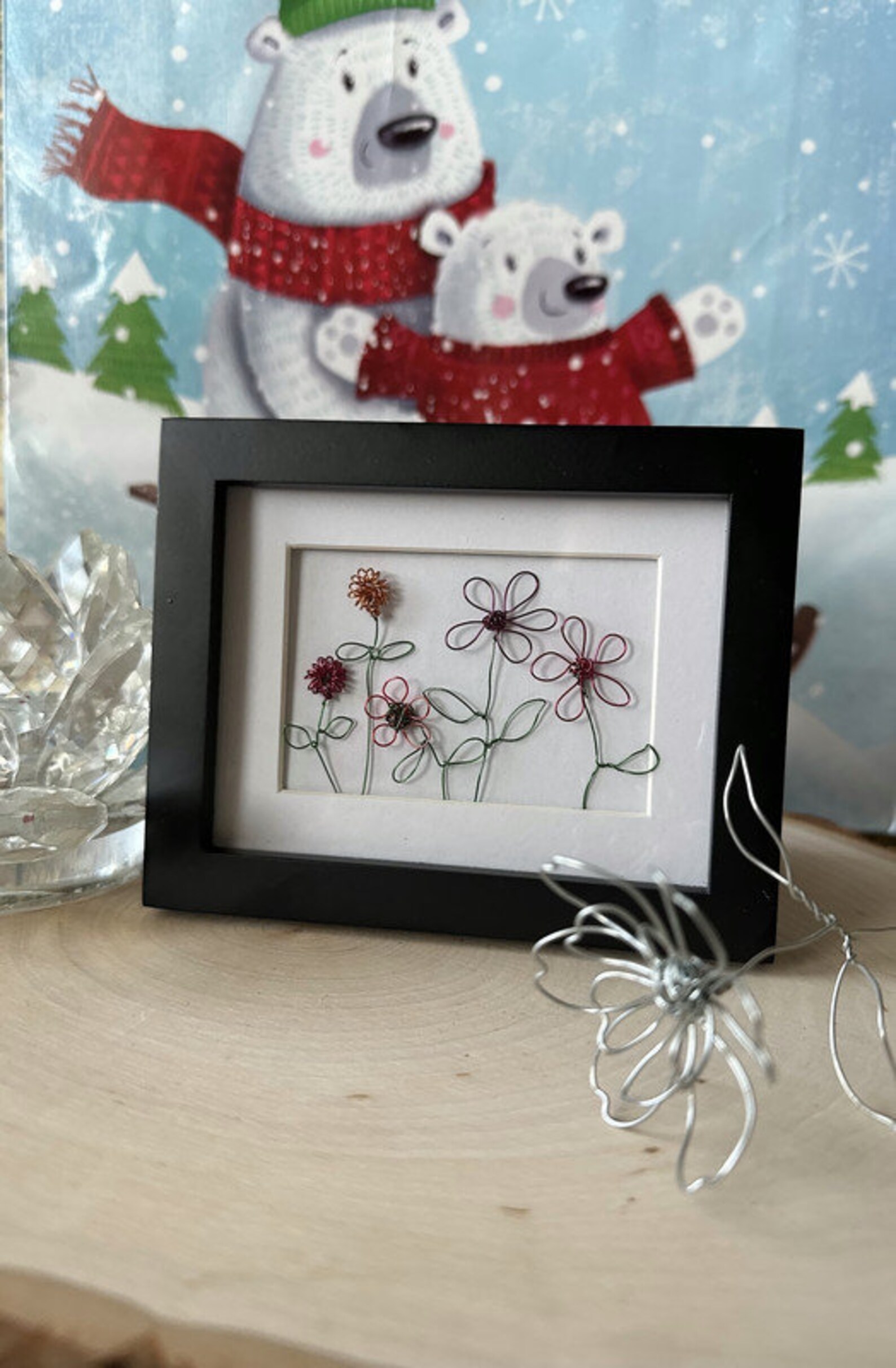 Small Frame of Colorful Wire Flowers. Unique Wire Flowers Art. Flowers ...