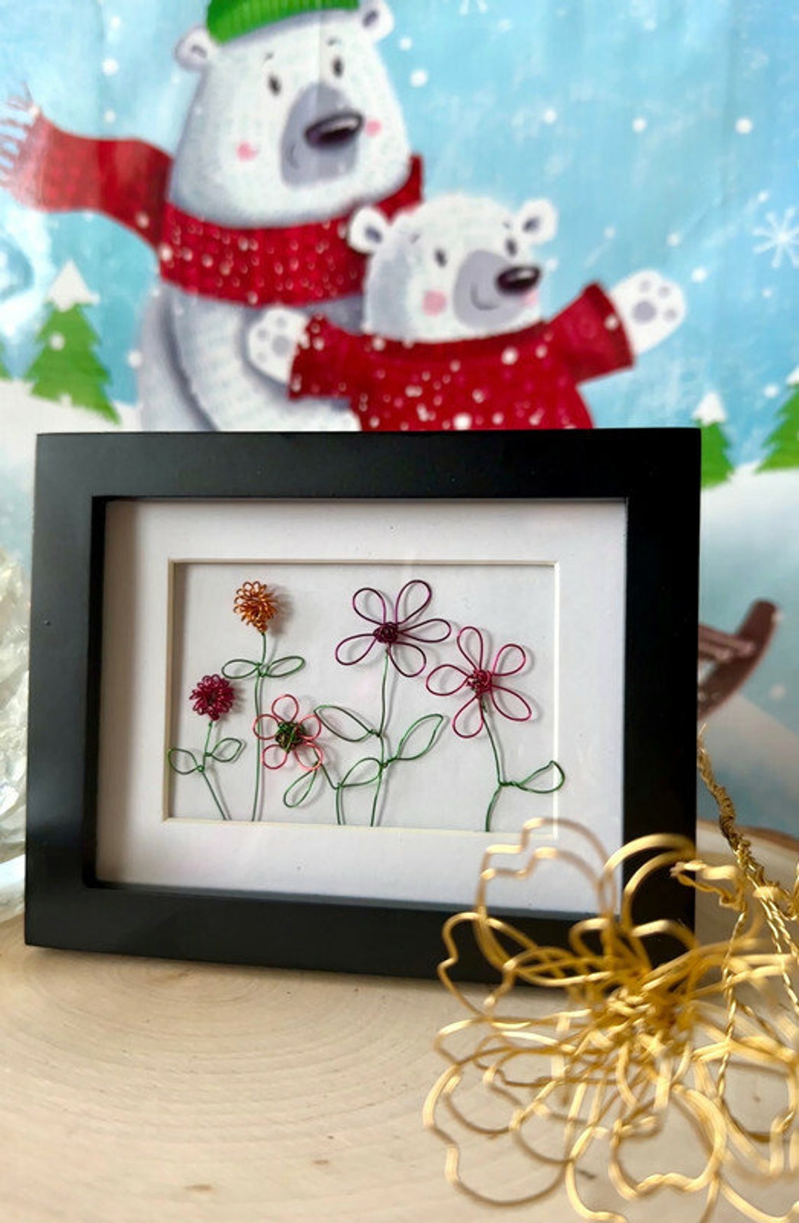 Small Frame of Colorful Wire Flowers. Unique Wire Flowers Art. Flowers ...