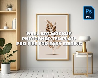 Maqueta de arte de pared, plantilla de maqueta PSD, plantilla de maqueta de Photoshop, maqueta de descarga instantánea, maqueta de póster enmarcado, maqueta de interior moderno