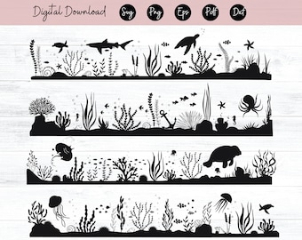 Sea scene Svg Undersea with fish Svg Corals reef Svg Seaweed Svg Underwater clipart Sea life svg, Underwater world Svg, Eps, Dxf, Png