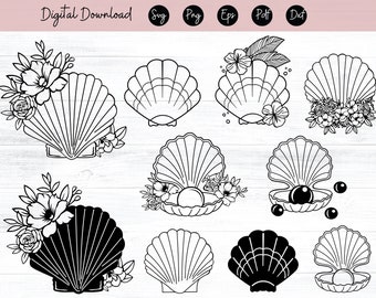 Seashell svg, Sea Shell SVG, Beach SVG, Underwater the sea Svg, Ocean Svg, Sea Shell clipart, Marine life SVG, Flower wreath Svg, Eps, Png,