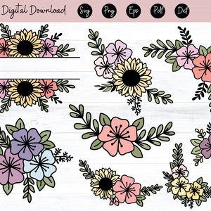 Flower svg bundle, floral arrangement svg, floral svg, wildflower svg, floral border svg, bouquet svg, flower border svg, flower png, plants