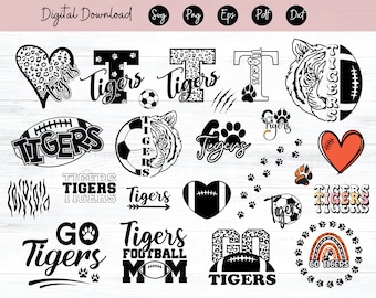 Tigers Svg Files for Cricut Tiger School Team Svg Vinyl Cut File, Tiger Silhouette, Tigers Digital Download, Tigers School Heat Transfer