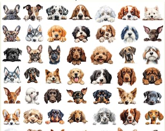 Peeking Dog 165 PNG Bundle,  Quirky Dogs Clipart Bundle Watercolor PNG