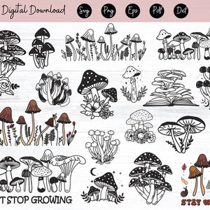 Cogumelo Svg, Cogumelo Místico svg, livro aberto floral svg, Cogumelo mágico svg, Cogumelo Boho svg, camisa de cogumelo, livro de flores, cogumelo floral svg