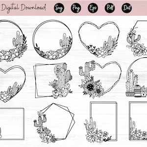 Cactus Borders SVG, Cactus SVG-bestand, Cactus Monogram SVG, Cactus Frame SVG, Succulent SVG, Cactus gesneden bestand, Cactus Krans SVG, Cactus vector