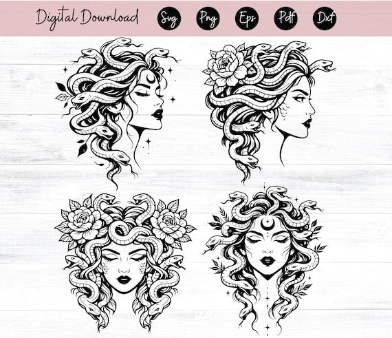 Medusa svg file, medusa png, medusa tattoo svg, medusa vector, greek mythology svg, medusa head clipart