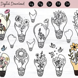 Gebarsten lamp SVG, bloemen gloeilamp SVG, gloeilamp illustraties, magische lamp SVG, glas lamp SVG, gloeilamp muur decor SVG gesneden bestand