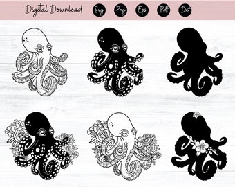 Pulpo con flores svg, pulpo svg, pulpo flor svg, pulpo png eps, pulpo clipart, pulpo cricut, archivo de corte de pulpo, camisa de pulpo