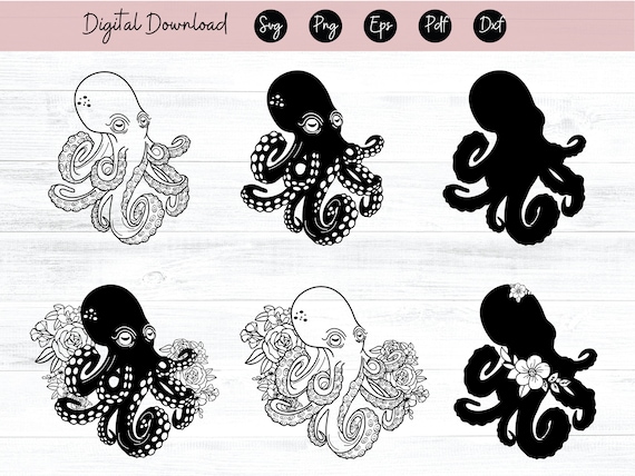 Octopus With Flowers Svg, Octopus Svg, Octopus Flower Svg, Octopus Png Eps, Octopus Clipart, Octopus Cricut, Octopus Cut file, Octopus Shirt