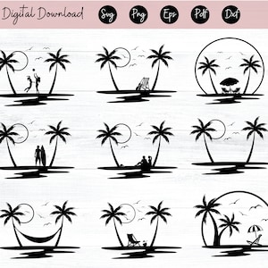 Palm tree Svg Beach Svg Tropical island Svg Sunset Svg Flying bird Svg,Sammock Svg, Tropical silhouette, Svg cricut file, Png, Eps, Dxf