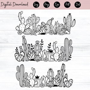 Fichier SVG de cactus, succulentes SVG, Cactus Clipart, Cactus frontière Svg, Tropic plante Svg, Svg de plantes d’intérieur, Silhouettte cameo Dxf, Png, Eps, Jpg