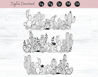 Cactus SVG File, Succulents SVG, Cactus Clipart, Cactus Border Svg, Tropic plant Svg, Houseplants Svg, Silhouettte cameo Dxf, Png, Eps, Jpg