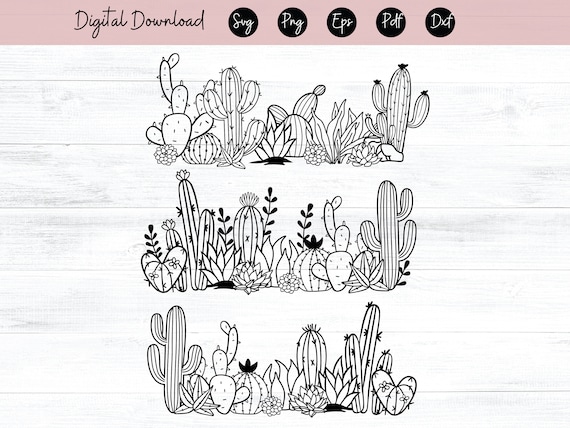 Cactus SVG File, Succulents SVG, Cactus Clipart, Cactus Border Svg, Tropic plant Svg, Houseplants Svg, Silhouettte cameo Dxf, Png, Eps, Jpg