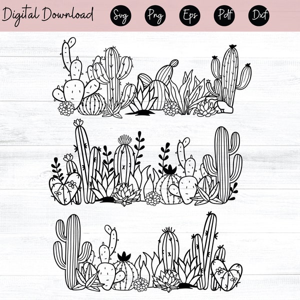 Cactus SVG File, Succulents SVG, Cactus Clipart, Cactus Border Svg, Tropic plant Svg, Houseplants Svg, Silhouettte cameo Dxf, Png, Eps, Jpg