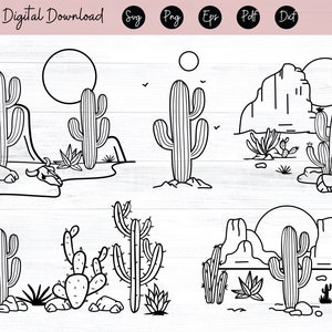 Scène de cactus svg bundle Paysage du désert svg dxf png jpg Cactus désert svg Arizona svg, Succulent svg, Western svg, Téléchargement instantané