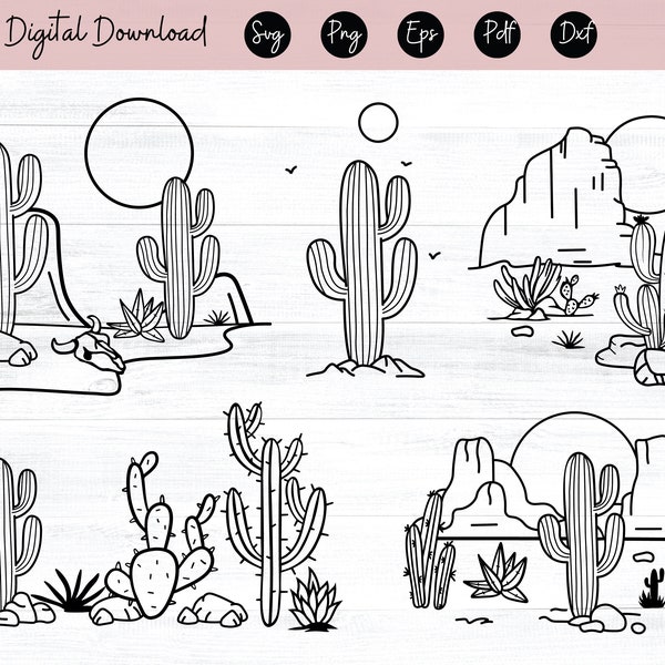 Cactus scene svg bundle Desert landscape svg dxf png jpg Cactus desert svg Arizona svg, Succulent svg, Western svg, Instant Download