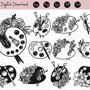 Tavolozza floreale Svg, Tavolozza di pittura dell'artista SVG, Fiore Svg, Fiori di campo Svg, Pennello fiore Svg, Bordo fiore Svg, File per Cricut, silhouette