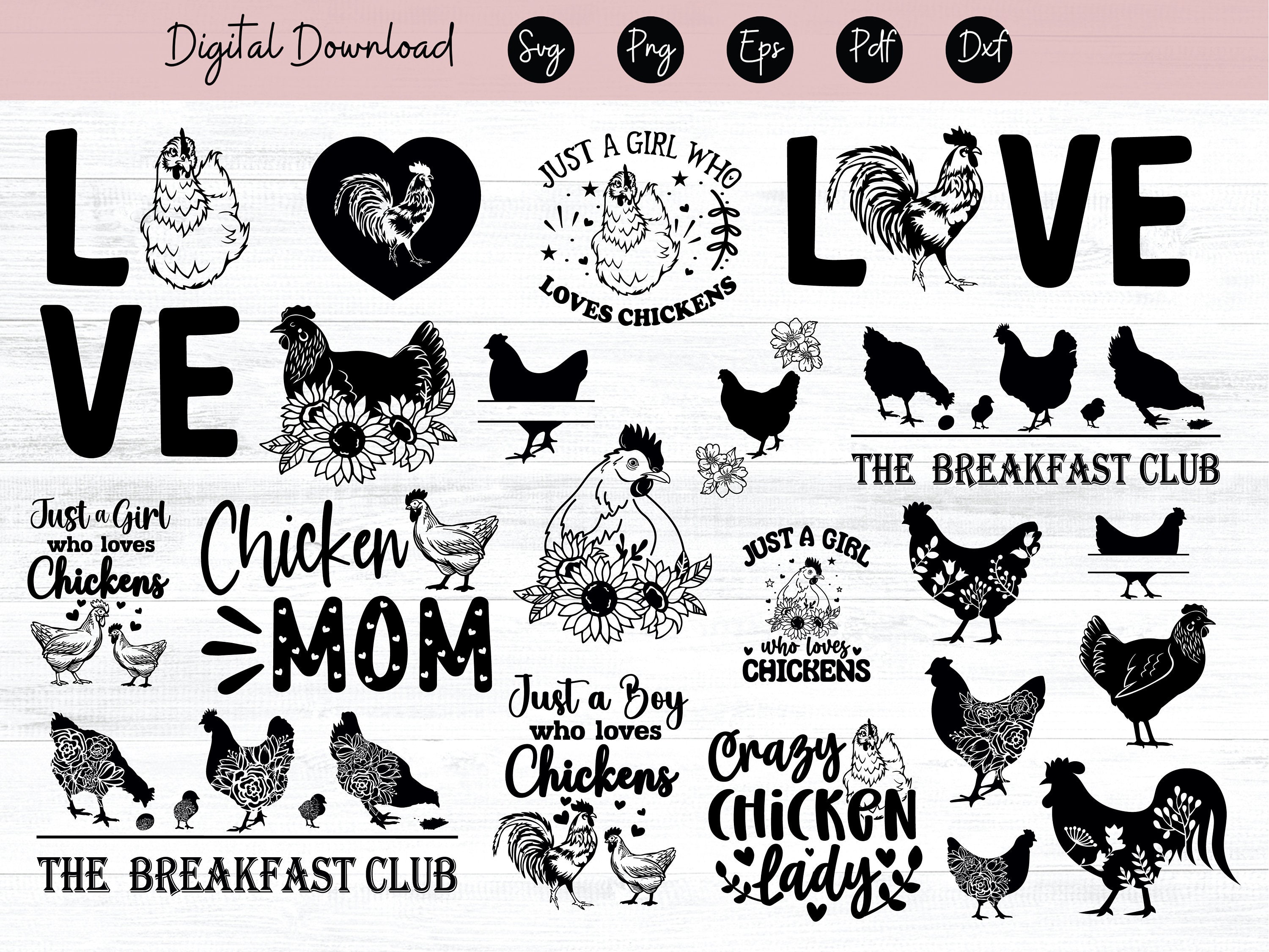 Vector Lettering Chicken Bundle Chicken Bundle Svg Chicken Png Chicken Svg Cut File Cricut Chicken Png ...