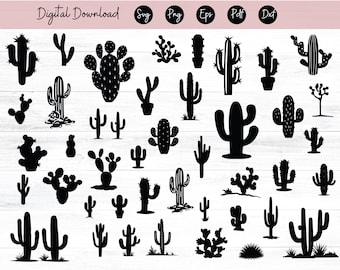 Pacchetto SVG di cactus, file SVG di fiori di cactus, file Png di piante grasse per magliette, file di taglio di cactus