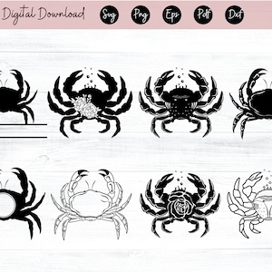 Krab Svg Krab Clipart Svg Plaża Svg Skorupiaki Sylwetki Zwierzęta Morskie Svg Ocean Svg, Pliki dla Cricut, Wektor, SVG, DXF, Eps, Pdf, Png