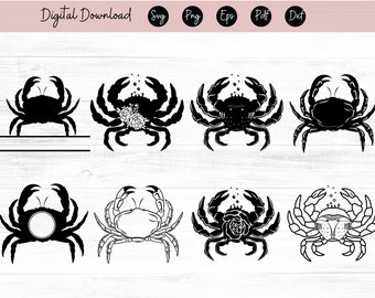 Cangrejo Svg Cangrejo Clipart Svg Playa Svg Mariscos Siluetas Animales Marinos Svg Océano Svg, Archivos para Cricut, Vector, SVG, DXF, Eps, Pdf, Png