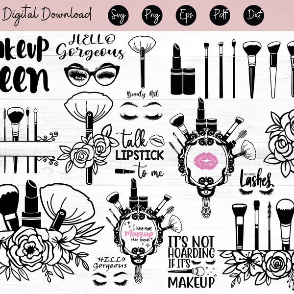 Flower makeup Svg Make up tools Svg Floral perfume Svg Lipstick svg Makeup artist svg Makeup clipart Glamour svg, Svg cut file Eps