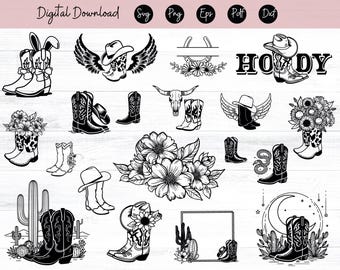 22 Cowboy Boots SVG Rodeo Svg DXF PNG Pdf Cowgirl Boots Svg Western Boots Svg Ranch Svg, Cowboy Hat Svg, Cut File, Clipart