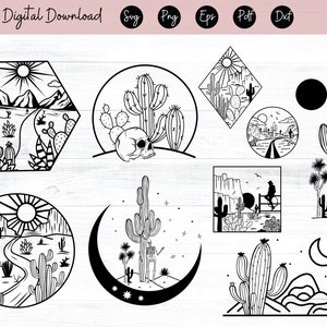Cactus SVG-bestand, Cactus cut-bestand, Desert Scene svg, Cactus Scene svg, Mountain Scene svg, Cactus Patch svg, Scene cut-bestand, Diamond, Circle
