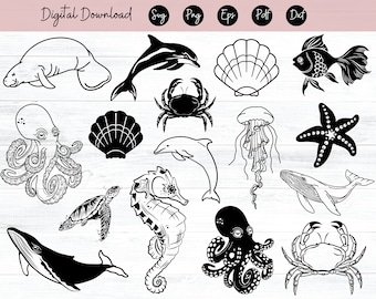 Under the sea SVG Underwater clipart SVG Sea life svg Ocean animals svg Sea Clipart, SVG Cut File for cricut, Silhouette, dxf, png, jpg