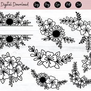 Flower svg bundle, floral arrangement svg, floral svg, wildflower svg, floral border svg, bouquet svg, flower border svg, flower png, plants