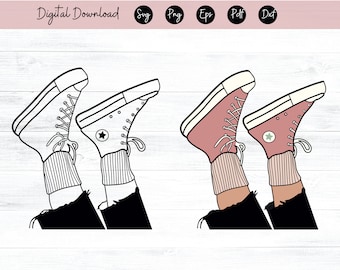 Sneakers Outline - Canvas Trainers Shoes Kicks - svg png jpg dxf eps ai pdf - clipart, vector, cricut - Instant Download