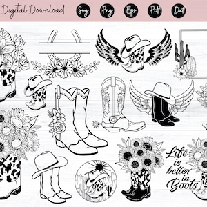 Cowboy-Stiefel SVG RodeoSvg DXF PNG Pdf Cowgirl-Stiefel-Svg Western-Stiefel-Svg Cowboy-Hut-Svg, Cut-Datei, Clipart