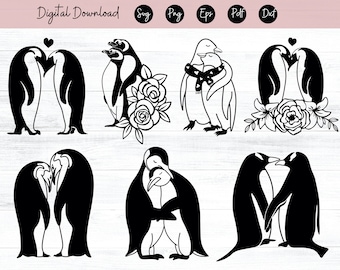 Para pingwinów SVG, Klipart pingwina, Pliki pingwinów dla Cricut, Humboldt Penguin SVG, Pliki cięte pingwinów dla sylwetki, Pingwin królewski Dxf, Png