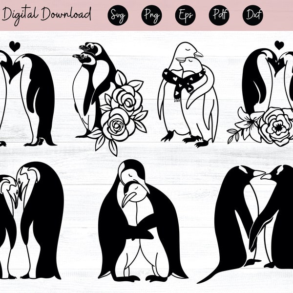 Penguin couple SVG, Penguin Clipart, Penguin Files for Cricut, Humboldt Penguin SVG, Penguin Cut Files For Silhouette, King penguin Dxf, Png