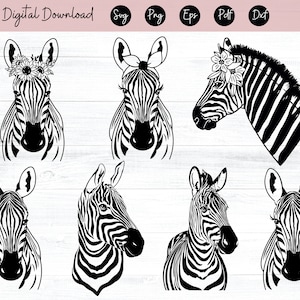 Zebra Vector Set - Zebra SVG, Zebra Clipart, Zebra Files, Zebra Silhouette, Zebra Png, Zebra Face svg, Zebra head Svg, animal face, Safari