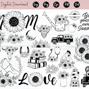 Sunflower svg Bundle, Sunflower Frames svg bundle, Sunflower SVG, Flower Frame svg, boho svg, Svg Files for Cricut, cut file eps png svg