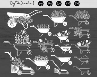 Floral wheelbarrow Svg Flower Cart svg Flower svg Wheelbarrow Planter Svg Flower Svg, Gardening Svg, Garden clipart, Spring Png, Eps