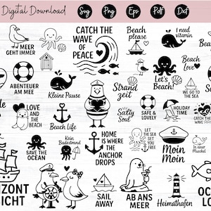 File di taglio per gabbiani in formato SVG, cricut, Hello, file SVG DXF, marittimo, nautico, grafico, gabbiano, navi, motivi marini, vacanza, estate