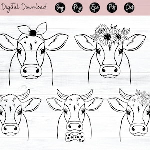 Cow SVG file, Cow with Flower Crown SVG, Cow cut file, Animal Face, Floral Crown, Cow with Flowers on Head, Cute Cow svg, Farm Animals, Barn
