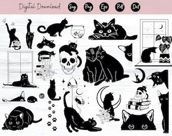 Black cat svg Peeking cat svg dxf png jpg Cute kitten svg Funny black cat svg Cat with flowers svg Cat face svg, Instant Download