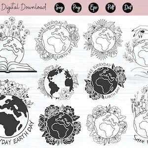 Me encanta el archivo SVG de la Tierra, archivo SVG del Día Floral de la Tierra, archivo de corte SVG de Flores de la Tierra, Madre Naturaleza svg, Salvar la Tierra, Salvar el Planeta, Reciclar
