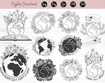 Love the Earth SVG file, Floral Earth Day SVG file, Earth Flowers SVG cut file, Mother Nature svg, Save the Earth, Save the Planet, Recycle