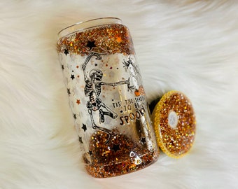 Spooky Season/Halloween Glass Can Snowglobe Tumbler